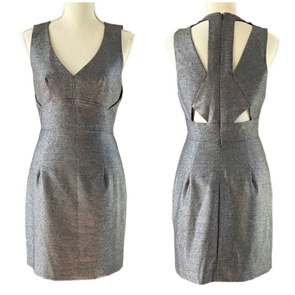 Black Halo Vera Silver Gray Metallic Cutout Mini Dress 4